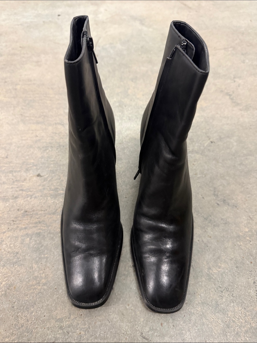 Worthington Black Leather Square-Toe Ankle Boots with Side Zip